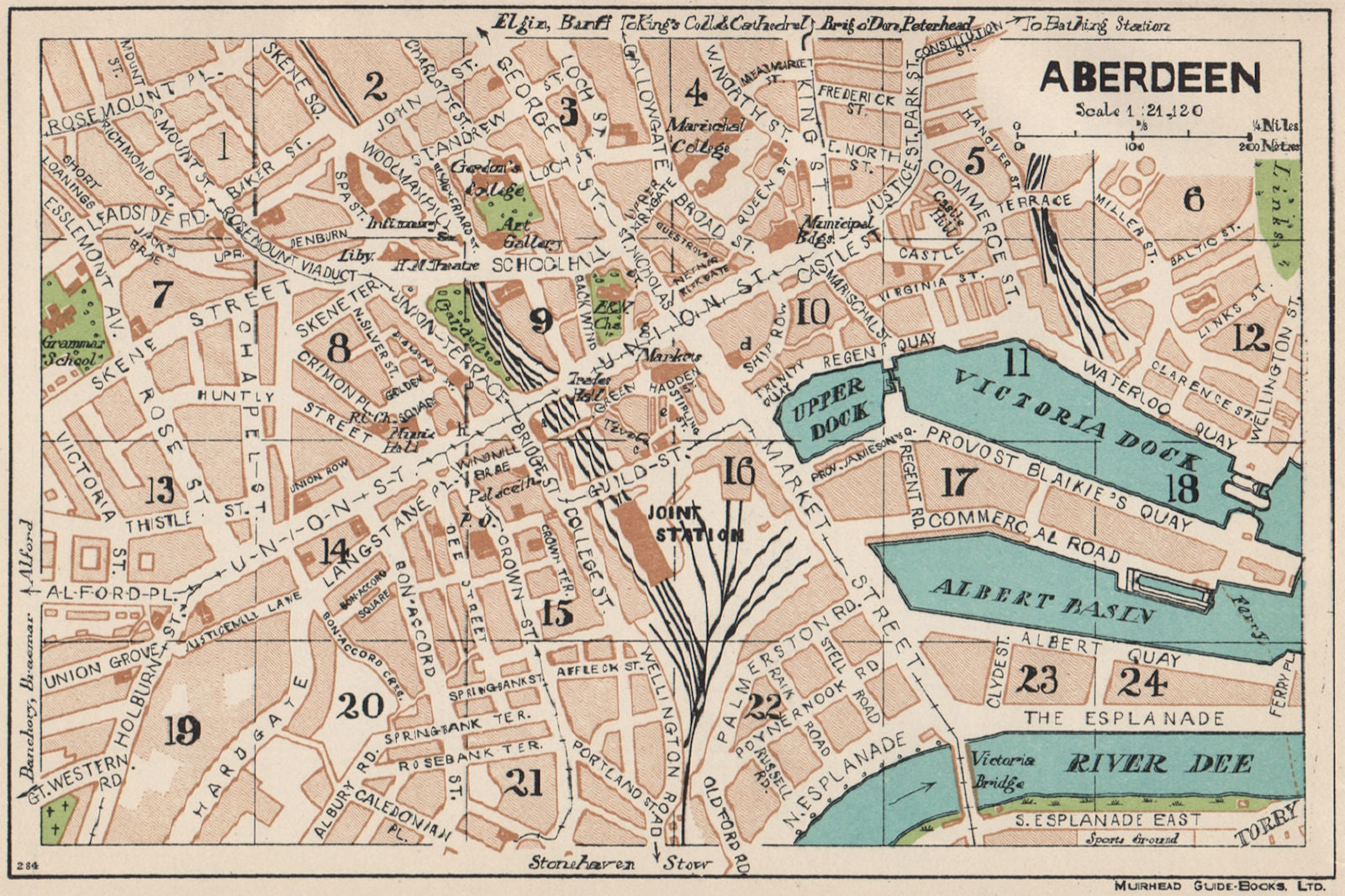 ABERDEEN. Vintage town city map plan. Scotland 1932 old vintage chart